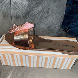 Women’s Rose Gold Flat Bow Sandals